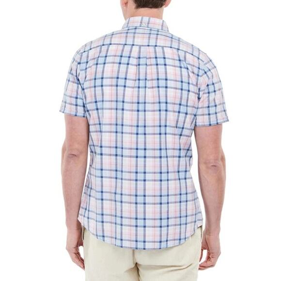 Barbour Furniss Tailored Shirt Pink Plaid Button Down Short Sleeve Sz L Men - Picture 2 of 12
